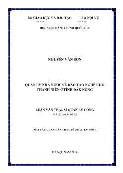 Tóm tắt Luận văn Quản lý nhà nước về đào tạo nghề cho thanh niên ở tỉnh Đắk Nông