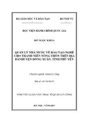 Tóm tắt Luận văn Quản lý nhà nước về đào tạo nghề cho thanh niên nông thôn trên địa bàn huyện Đồng xuân, tỉnh Phú Yên