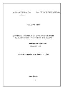Tóm tắt Luận văn Quản lý nhà nước về đầu giá quyền sử dụng đất trên địa bàn thành phố Buôn Ma Thuột - Tỉnh Đắk Lắk