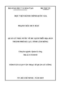 Tóm tắt Luận văn Quản lý nhà nước về du lịch trên địa bàn thành phố Đà Lạt, tỉnh Lâm Đồng