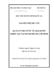 Tóm tắt Luận văn Quản lý nhà nước về giải quyêt khiếu nại tại thành phố Hồ Chí Minh