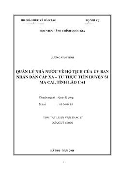 Tóm tắt Luận văn Quản lý nhà nước về hộ tịch của ủy ban nhân dân cấp xã – từ thực tiễn huyện Si Ma Cai, tỉnh Lào Cai