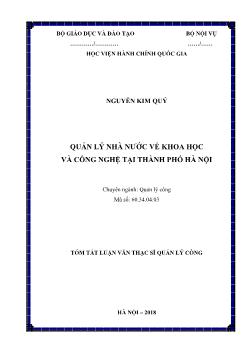 Tóm tắt Luận văn Quản lý nhà nước về khoa học và công nghệ tại thành phố Hà Nội