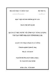 Tóm tắt Luận văn Quản lý nhà nước về lĩnh vực năng lượng tái tạo trên địa bàn tỉnh Đắk Lắk