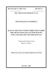 Tóm tắt Luận văn Quản lý nhà nước về phát triển nông nghiệp theo hướng hàng hóa tại tỉnh Xê Kong, nước cộng hòa dân chủ nhân dân Lào