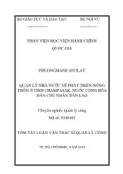 Tóm tắt Luận văn Quản lý nhà nước về phát triển nông thôn ở tỉnh Champasak, nước cộng hòa dân chủ nhân dân Lào