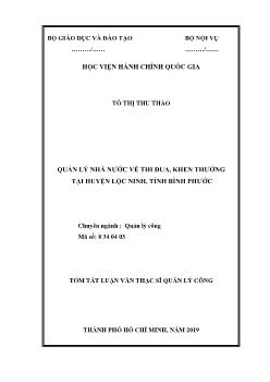 Tóm tắt Luận văn Quản lý nhà nước về thi đua, khen thưởng tại huyện Lộc Ninh, tỉnh Bình Phước