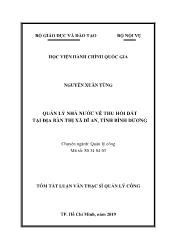 Tóm tắt Luận văn Quản lý nhà nước về thu hồi đất tại địa bàn thị xã Dĩ An, tỉnh Bình Dương