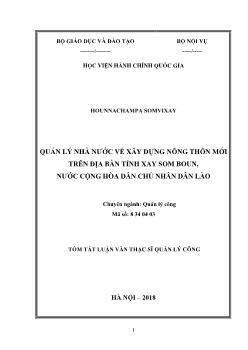 Tóm tắt Luận văn Quản lý nhà nước về xây dựng nông thôn mới trên địa bàn tỉnh Xay Som Boun, nước cộng hòa dân chủ nhân dân Lào