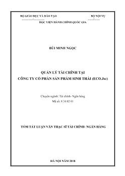 Tóm tắt Luận văn Quản lý tài chính tại Công ty Cổ phần ản phẩm sinh thái