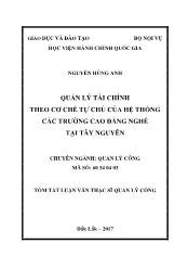 Tóm tắt Luận văn Quản lý tài chính theo cơ chế tự chủ của hệ thống các trường cao đẳng nghề tại Tây Nguyên