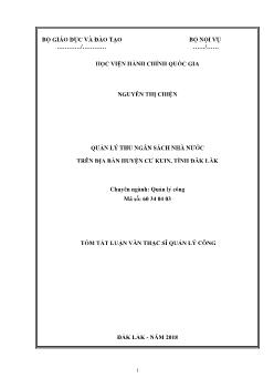 Tóm tắt Luận văn Quản lý thu ngân sách nhà nước trên địa bàn huyện Cư Kuin, tỉnh Đăk Lăk