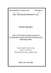 Tóm tắt Luận văn Tăng cường hoạt động giám sát của hội đồng nhân dân huyện Đắk Song, tỉnh Đắk Nông