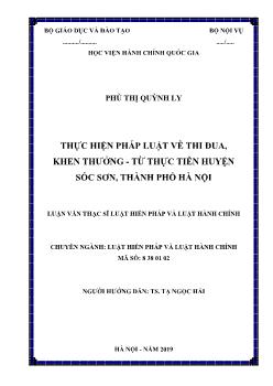 Tóm tắt Luận văn Thực hiện pháp luật về thi đua, khen thưởng - Từ thực tiễn huyện Sóc Sơn, thành phố Hà Nội
