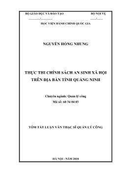 Tóm tắt Luận văn Thực thi chính sách an sinh xã hội trên địa bàn tỉnh Quảng Ninh