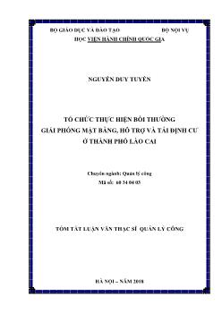 Tóm tắt Luận văn Tổ chức thực hiện bồi thường giải phóng mặt bằng, hỗ trợ và tái định cư ở thành phố Lào Cai