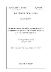 Tóm tắt Luận văn Ứng dụng công nghệ thông tin trong quản lý văn bản tại các cơ quan chuyên môn thuộc uỷ ban nhân dân tỉnh Đắk Lắk