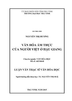 Tóm tắt Luận văn Văn hóa ẩm thực của người việt ở Hậu Giang