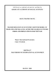 Transformation of economic growth model of thailand and malaysia after the global economic crisis and implications for Vietnam