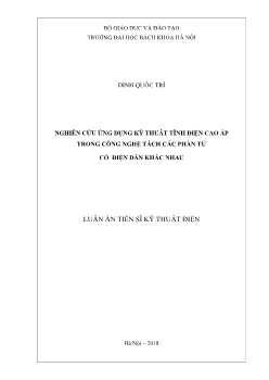 Luận án Nghiên cứu ứng dụng kỹ thuât tĩnh điện cao áp trong công nghệ tách các phần tử có điện dẫn khác nhau