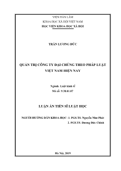 Luận án Quản trị công ty đại chúng theo pháp luật Việt Nam hiện nay