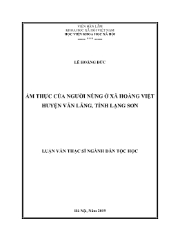 Luận văn Ẩm thực của người nùng ở xã hoàng việt huyện Văn Lãng, tỉnh Lạng Sơn