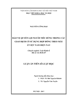 Luận văn Bảo vệ quyền lợi người tiêu dùng trong các giao dịch có sử dụng hợp đồng theo mẫu tại Việt Nam hiện nay