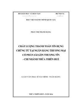 Luận văn Chất lượng thanh toán tín dụng chứng từ tại ngân hàng thương mại cổ phần Sài gòn thương tín - Chi nhánh Thừa Thiên Huế