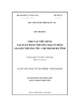 Luận văn Cho vay tiêu dùng tại ngân hàng thương mại cổ phần Sài gòn thương tín - Chi nhánh Hà Tĩnh