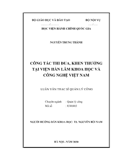 Luận văn Công tác thi đua, khen thưởng tại viện hàn lâm khoa học và công nghệ Việt Nam