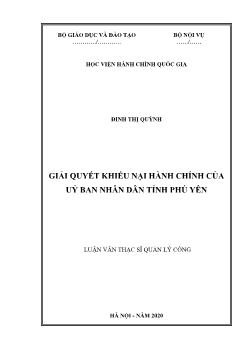 Luận văn Giải quyết khiếu nại hành chính của uỷ ban nhân dân tỉnh Phú Yên