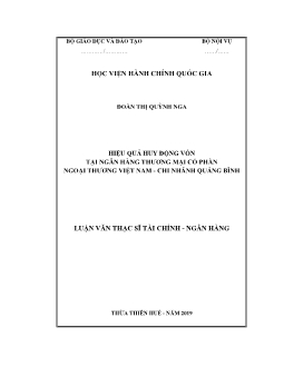Luận văn Hiệu quả huy động vốn tại ngân hàng thương mại cổ phần ngoại thương Việt Nam - Chi nhánh Quảng Bình