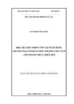 Luận văn Hiệu quả huy động vốn tại ngân hàng thương mại cổ phần công thương Việt Nam - Chi nhánh Thừa Thiên Huế