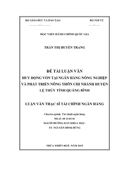 Luận văn Huy động vốn tại ngân hàng nông nghiệp và phát triển nông thôn chi nhánh huyện Lệ Thủy tỉnh Quảng Bình