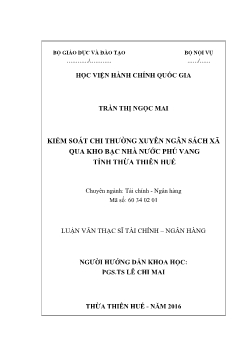 Luận văn Kiểm soát chi thường xuyên ngân sách xã qua kho bạc nhà nước Phú Vang tỉnh Thừa Thiên Huế