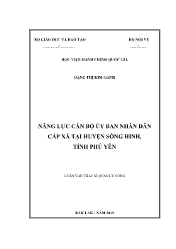 Luận văn Năng lực cán bộ ủy ban nhân dân cấp xã tại huyện sông Hinh, tỉnh Phú Yên