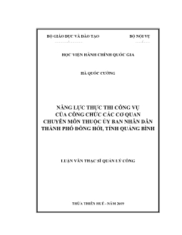 Luận văn Năng lực thực thi công vụ của công chức các cơ quan chuyên môn thuộc ủy ban nhân dân thành phố Đồng Hới, tỉnh Quảng Bình