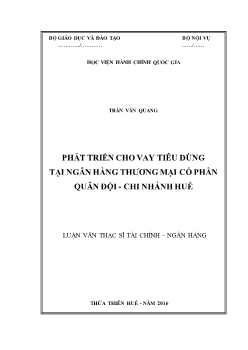 Luận văn Phát triển cho vay tiêu dùng tại ngân hàng thương mại cổ phần quân đội - Chi nhánh Huế