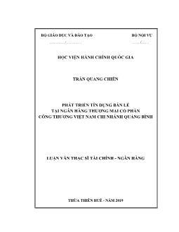 Luận văn Phát triển tín dụng bán lẻ tại ngân hàng thương mại cổ phần công thương Việt Nam chi nhánh Quảng Bình