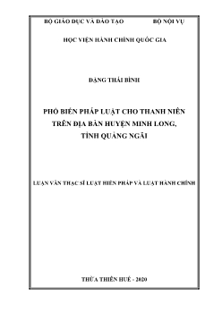 Luận văn Phổ biến pháp luật cho thanh niên trên địa bàn huyện Minh Long, tỉnh Quảng Ngãi