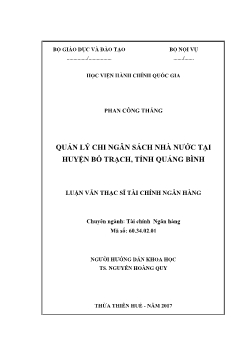 Luận văn Quản lý chi ngân sách nhà nước ở huyện Bố Trạch, tỉnh Quảng Bình