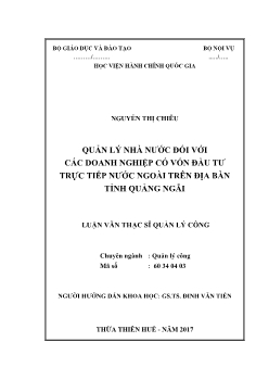 Luận văn Quản lý nhà nước đối với các doanh nghiệp có vốn đầu tư trực tiếp nước ngoài trên địa bàn tỉnh Quảng Ngãi