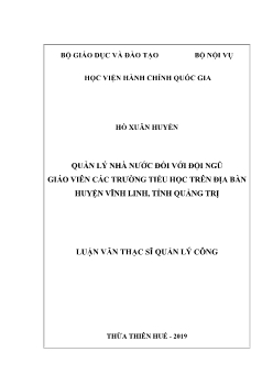 Luận văn Quản lý nhà nước đối với đội ngũ giáo viên các trường tiểu học trên địa bàn huyện Vĩnh Linh, tỉnh Quảng Trị