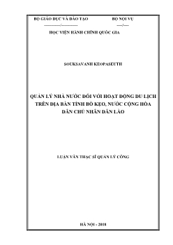 Luận văn Quản lý nhà nước đối với hoạt động du lịch trên địa bàn tỉnh bò kẹo, nước cộng hòa dân chủ nhân dân Lào