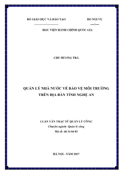 Luận văn Quản lý nhà nước về bảo vệ môi trường tại địa bàn tỉnh Nghệ An