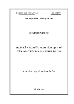 Luận văn Quản lý nhà nước về di tích lịch sử văn hóa tại địa bàn tỉnh Lào Cai