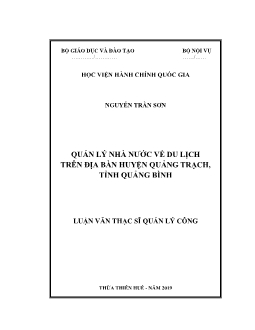 Luận văn Quản lý nhà nước về du lịch trên địa bàn huyện Quảng Trạch, tỉnh Quảng Bình