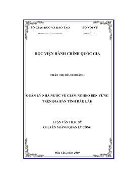 Luận văn Quản lý nhà nước về giảm nghèo bền vững trên địa bàn tỉnh Đắk Lắk