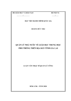 Luận văn Quản lý nhà nước về giáo dục trung học phổ thông trên địa bàn tỉnh Gia Lai