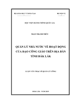 Luận văn Quản lý nhà nước về hoạt động của đạo công giáo trên địa bàn tỉnh Đắk Lắk